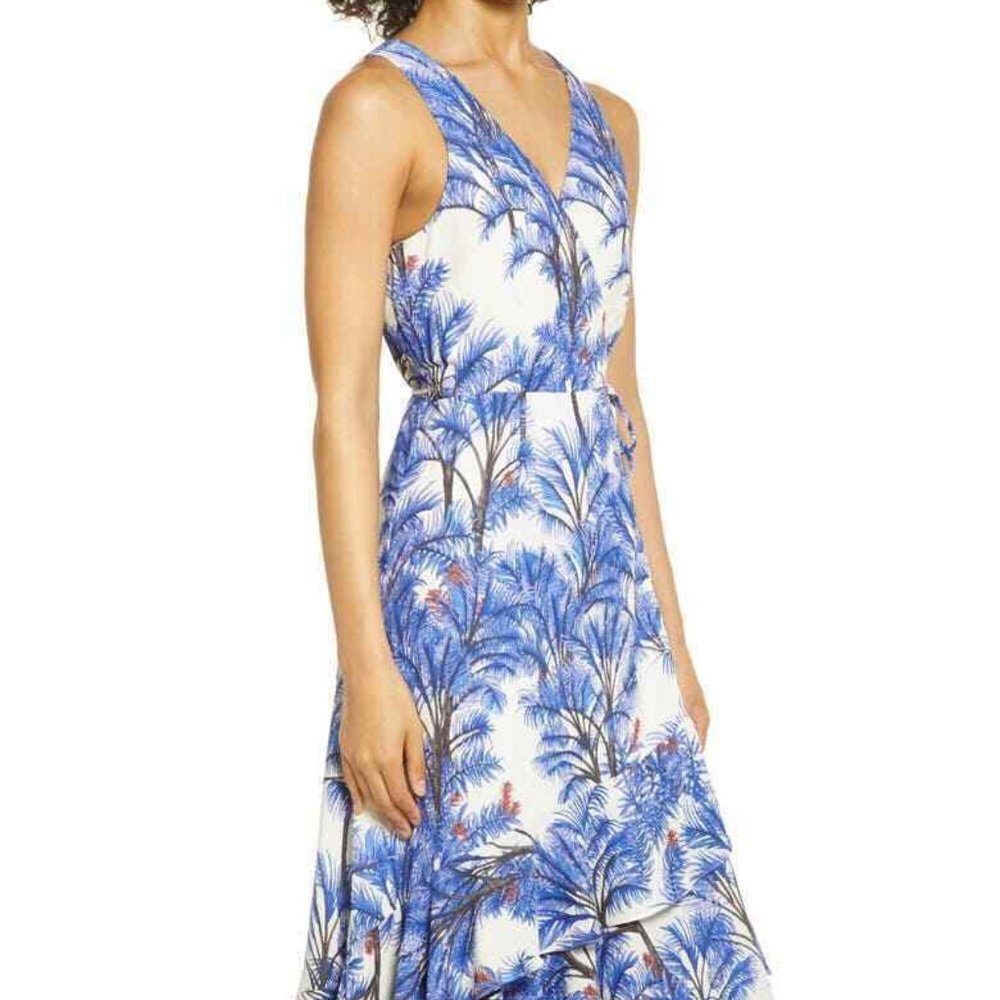 Adelyn Rae Nevina Tropical Print Sleeveless Wrap Dress